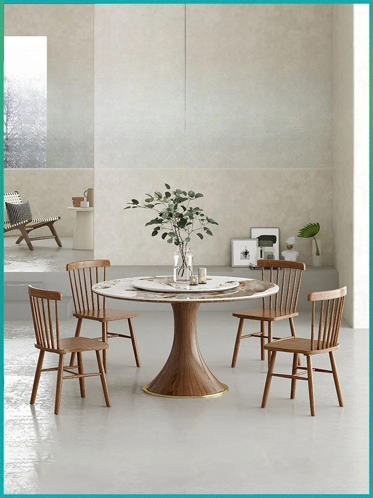 Quiet wind solid wood bright Pandora rock slab dining table round table household small apartment round rock