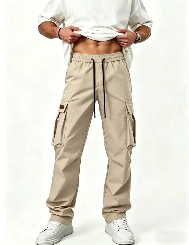2026American style high street multi pocket workwear pants for men's new trendy loose straight leg versatile casual long pants