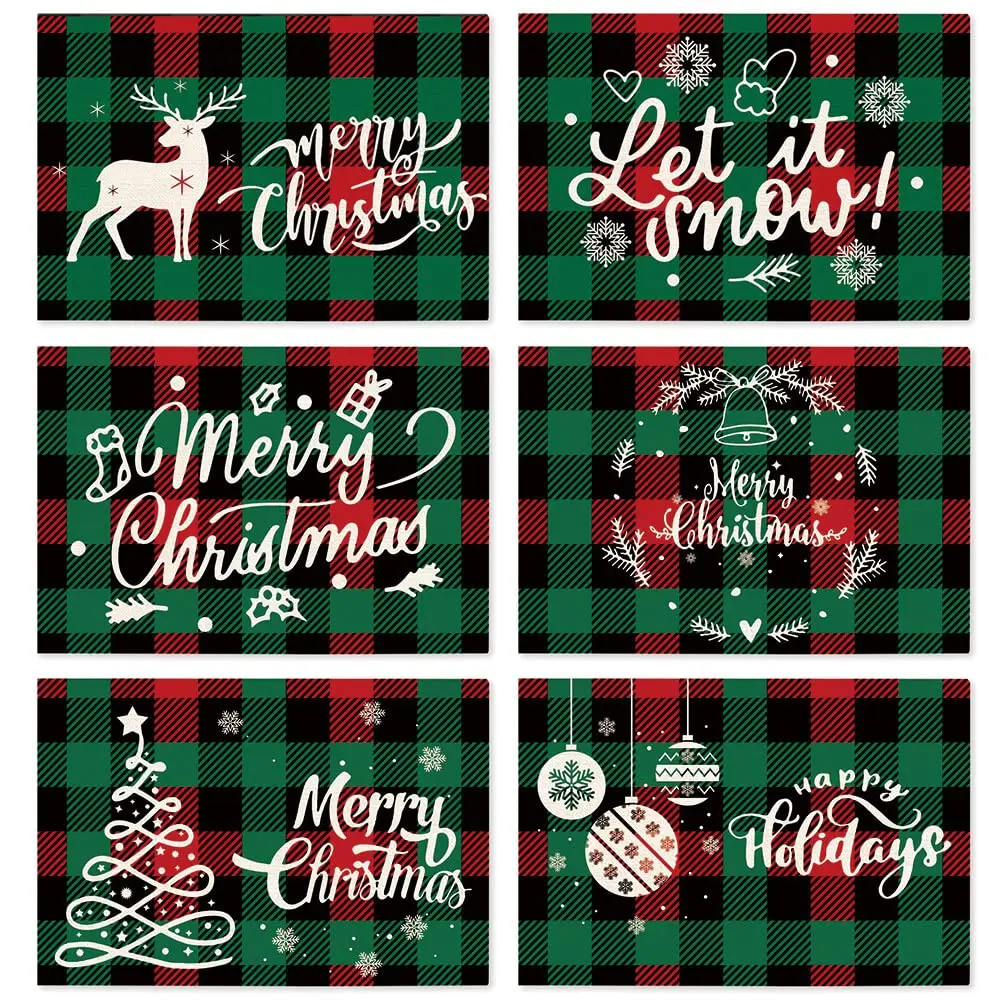 

Рождественские салфетки VIKAMA, набор из 6 обеденных столов, красный, зеленый, клетчатый рождественский коврик из буйвола для дома, вечеринки, кухни, украшение
