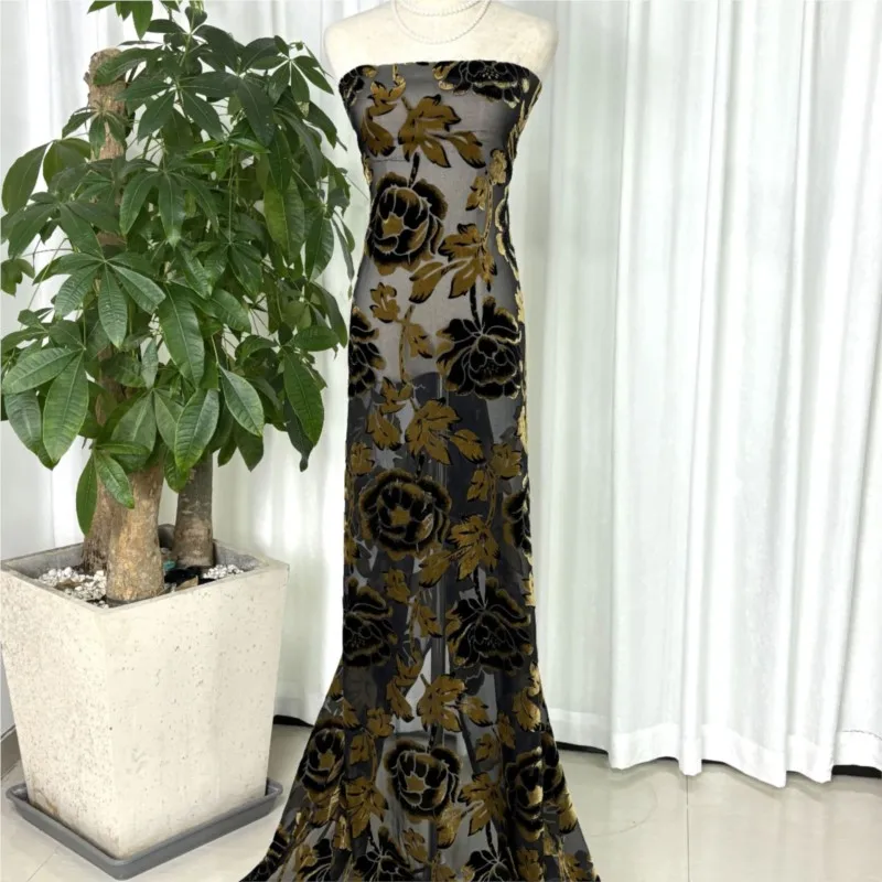 Woven silk velvet viscose printed and embossed fabric nightgown dress cheongsam