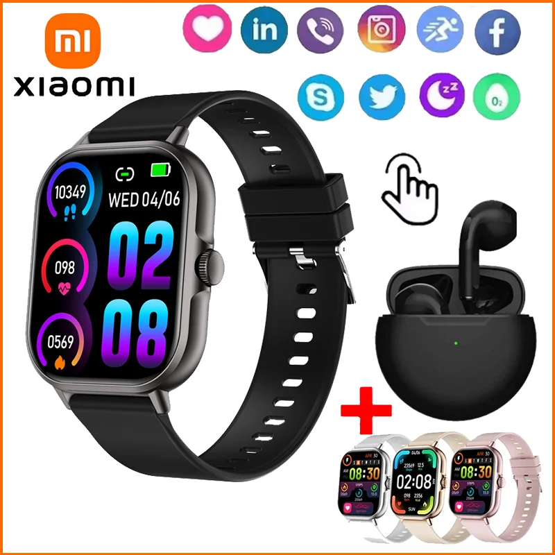 Xiaomi Smart Watch 2025 Android Gift Bluetooth Call Smartwatch 2024 Touch Dial Music Fitness Tracker Sports Watches + Earphone