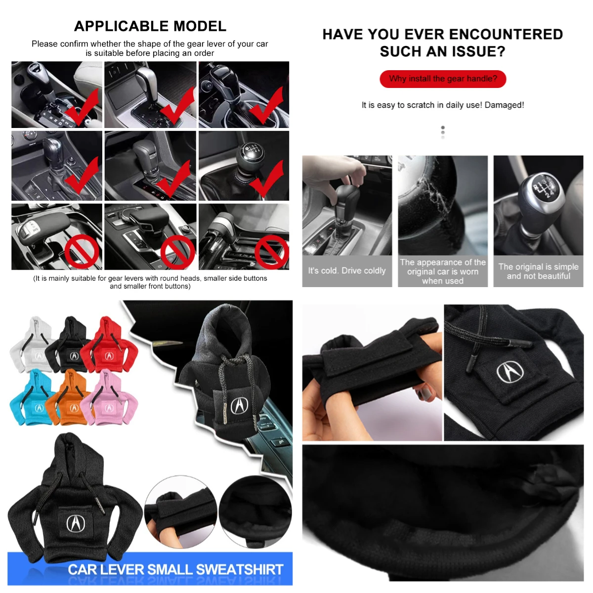

Gear Shift Hoodie Cover Decoration Car Shift Lever non-slip Interior Decor For Acura Integra TLX ILX NSX ZDX MDX RDX Accessories