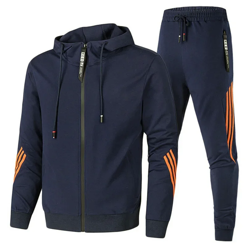 

Men's trendy clothing set outdoor sports quick drying sweatshirt zipper hooded jacket top+trendy sweatpants two-piece set