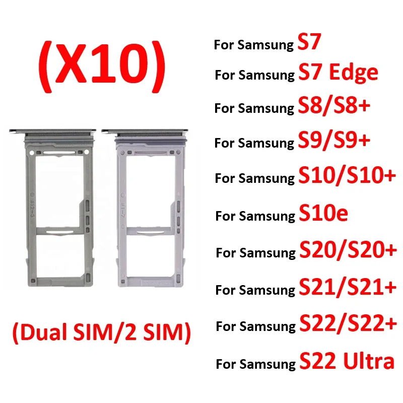 Pop 10 Uds para Samsung Galaxy S7 Edge S8 S9 S10 Plus teléfono nuevo bandeja de tarjeta con Chip SIM adaptador de soporte de ranura Dual SIM bolsillo para S20 S21