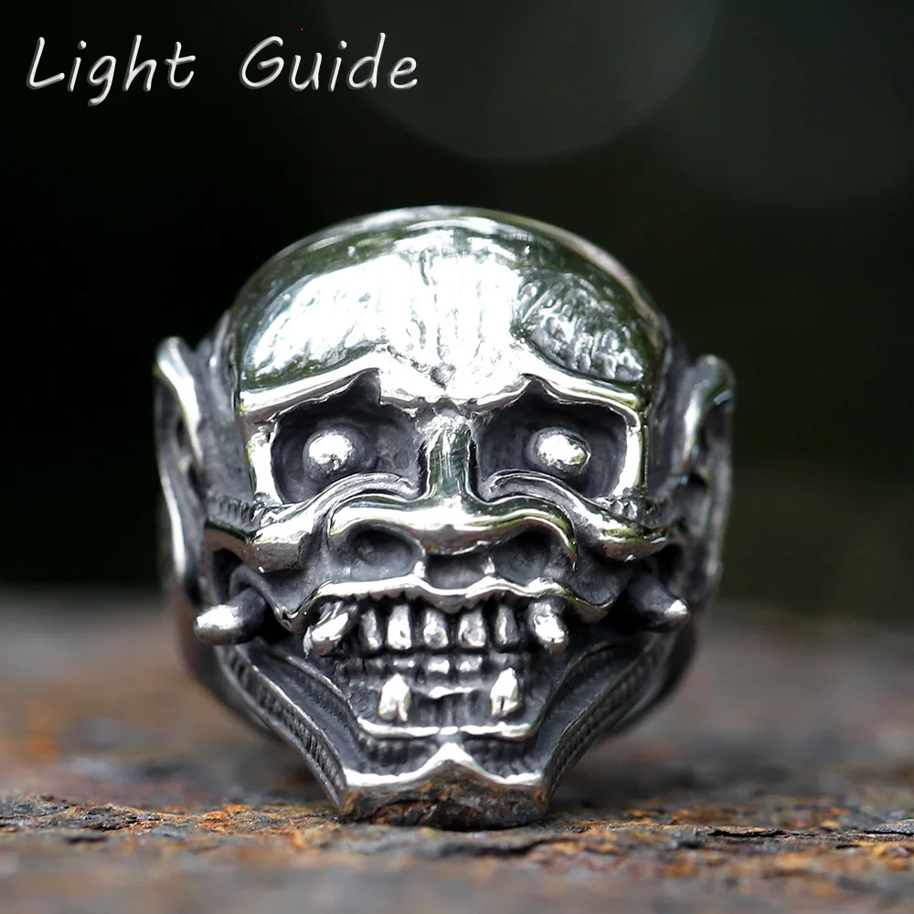 

023 New Punk Skull Hannya Mask Ring For Man Woman Vintage Hip Hop Grunge Gothic Skeleton Open Jewelry Accessories free shipping