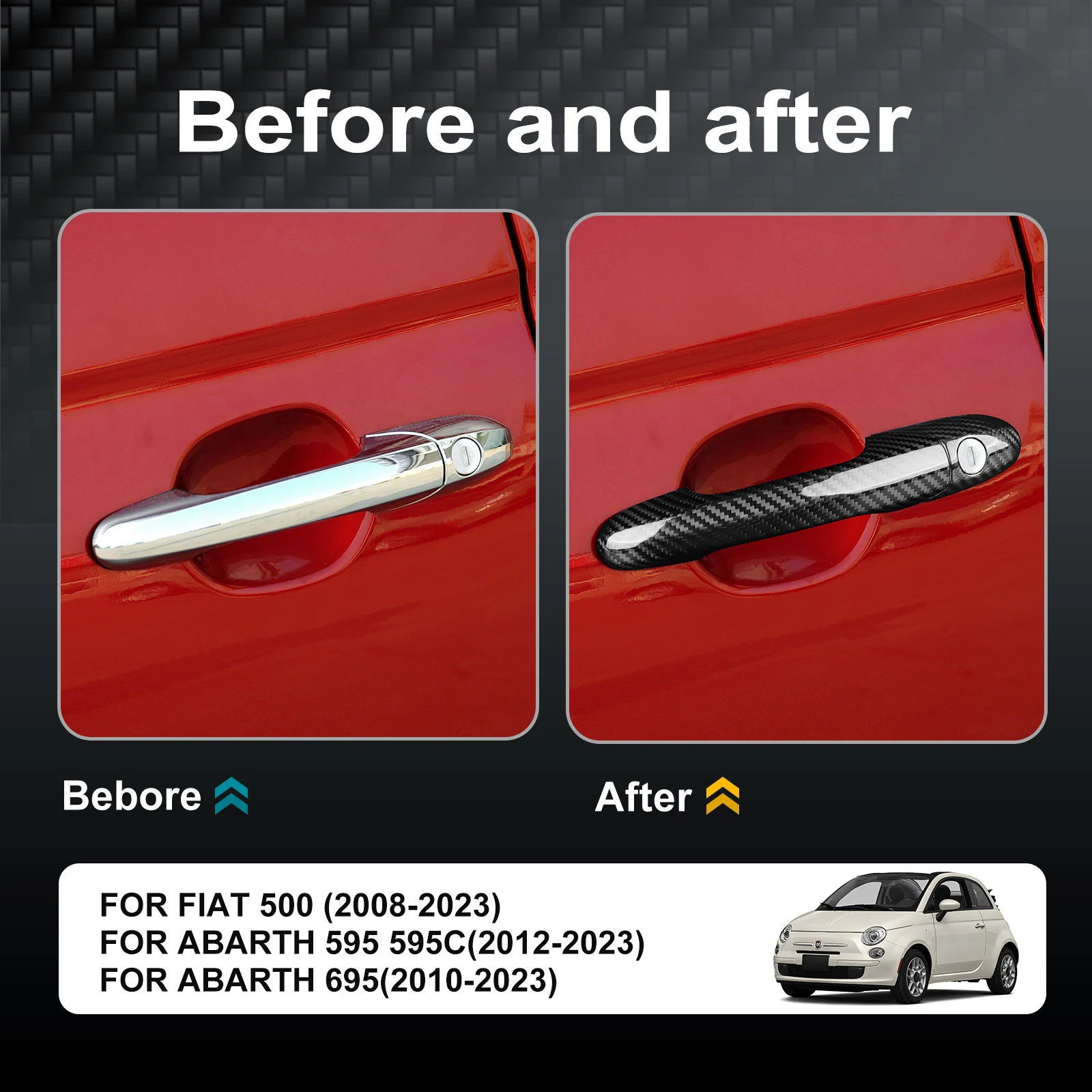 

Hard Dry Carbon Fiber For Abarth 595 595C 2012 2013 2014 2015 2016 2017-2023 695 2010-2023 Fiat 500 2008-2023 Door Handle Cover