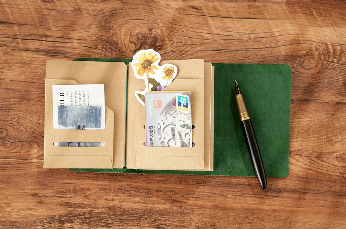 Neu eingetroffen: Triple Fold TN Traveler's Notebook, echtes Rindsleder, Vintage-Tagebuch, kreativer Notizblock, 22 x 12,5 x 3 cm – Detail 4