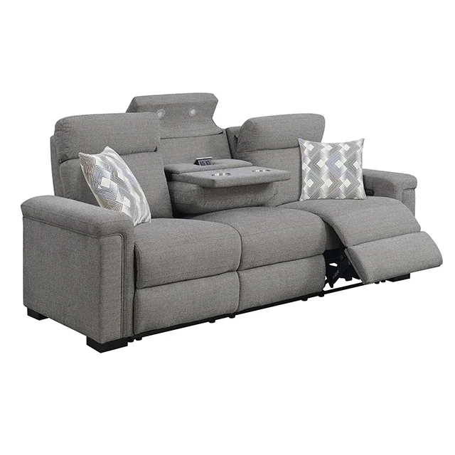 Reclining Living Room Motionary Sofa Group Motor New Modern Fabric Power Recliner 3 Seats With Drop Down Table Wood Leg