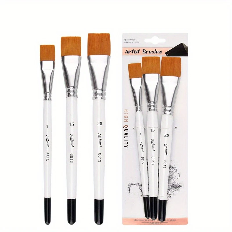 3pcs/Set Oil Painting Brushes-Wooden Mini Flat Nylon Paint Brush Set,Watercolor Brush for Body Painting Brush,Acrylic Art Paint