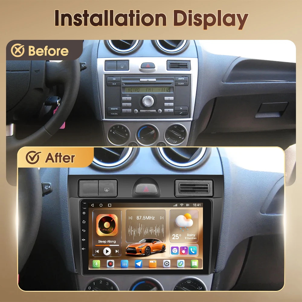 Autoradio Android universale 4G Podofo per Ford Fiesta 2002-2008, lettore multimediale video per auto, 8 core, 8+128G, FM RDS, audio per auto