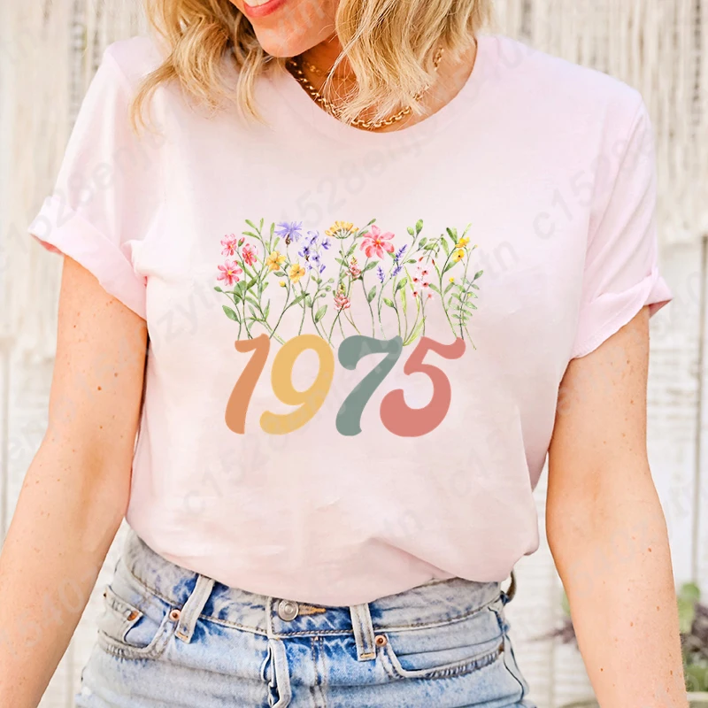 

Shirt For Women Birthday Gifts T Shirt Flower 1975 Graphic Tee Shirt Birthday Gifts Idea Shirts Retro Birthday Party Summer Tops