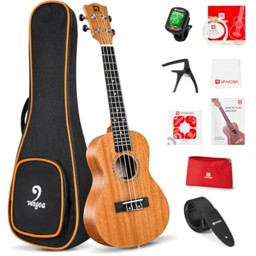 

Ukelele 23'' Adult Beginner Concert Ukulele Mahogany Brown Complete Kit for Hawaiian Acoustic Practice and Learning