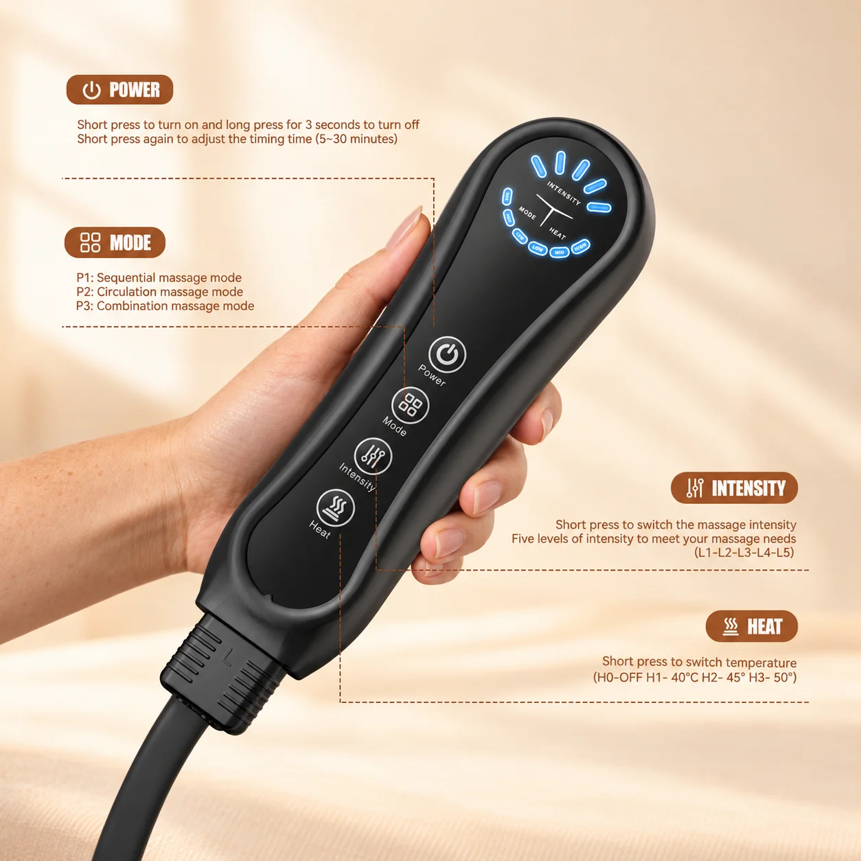 Electric Air Pressure Leg Massager With Heat Kneading Squeeze Deep Relaxation Calf Foot Remote Control for tired legs home use