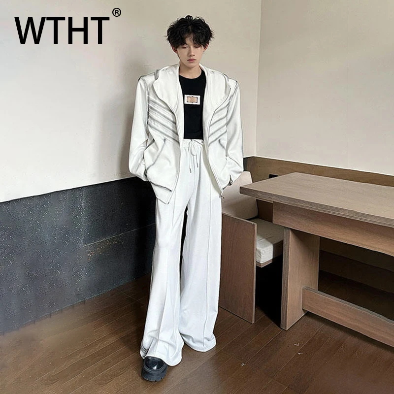 

Модный мужской костюм WTHT: Полосатая толстовка с граффити и эффектом потертости, свободные брюки прямого кроя с широкими штанинами, комплект для мужчин, весна 2026, модель 2A2769