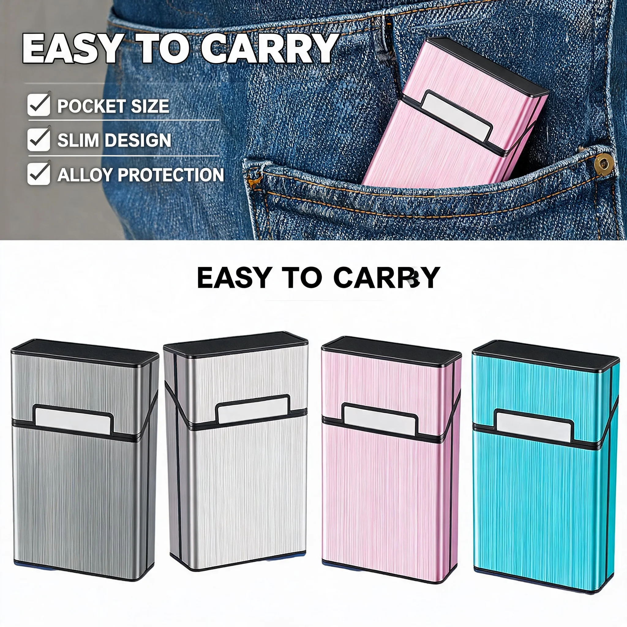 Portasigarette Sottile in Alluminio, Impermeabile, Porta Sigari, Scatola Protettiva per Tabacco, Accessori per Fumatori, Regalo per Uomini e Donne
