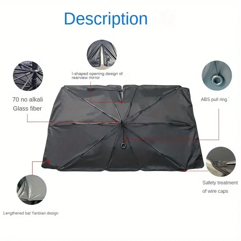 New Pull Rope Design for Sunshade Umbrellas, Thermal Insulation inside the Car, Sunshade in the Car, Front Sunshade, and Summer