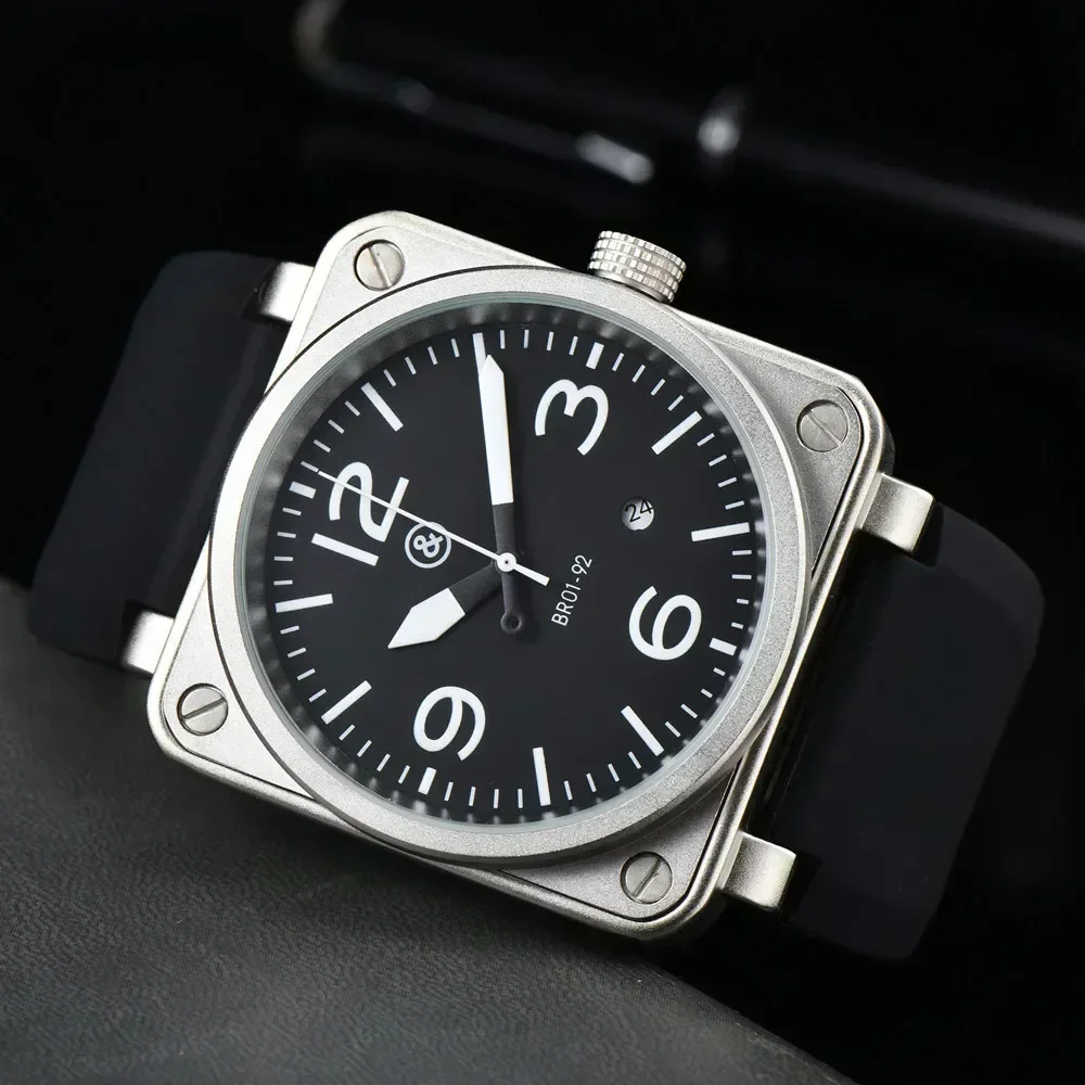 

For Men automatic mechanical watch leather black rubber 46mm large dial men's watch metal shell