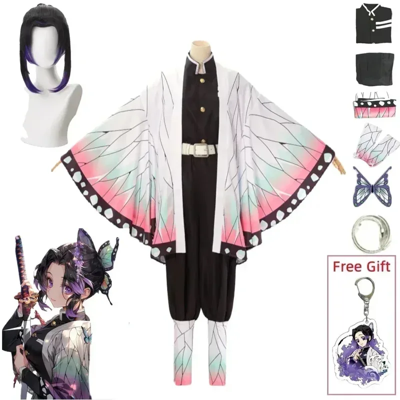 

Kochou Shinobu Cosplay Costume Anime Shinobu Wig Haori Uniform Women Kids Halloween Clothing
