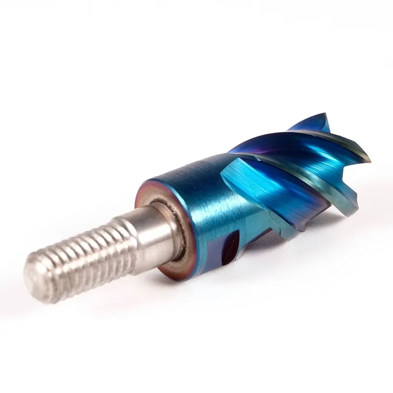 WOY HRC65 Tungsten Steel Hardness 4-Flute Blue Nano Coating Lock Tooth End Milling Cutter Head For CNC Milling Cutter Head