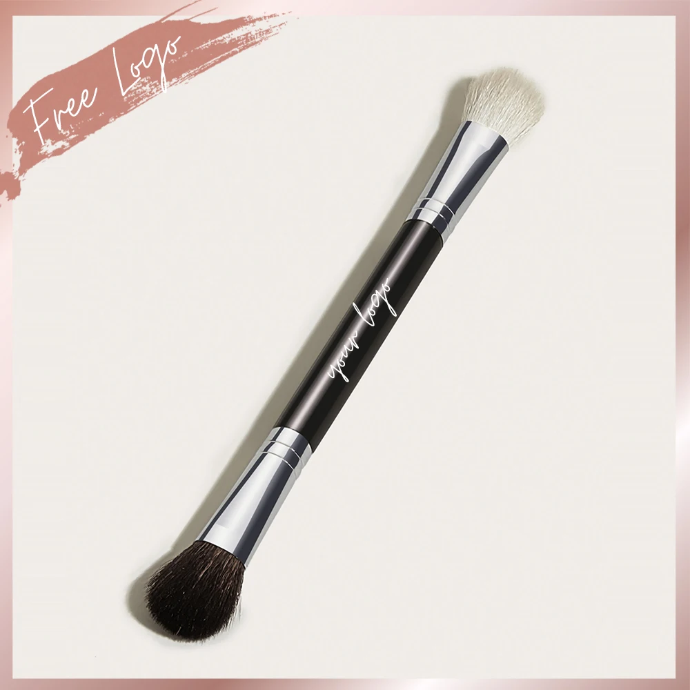 Customize Your Logo Double End Eyeshadow Smuge Brush Wood Handle Fibre Bristle Personalized Blending Contouring Makeup Tool