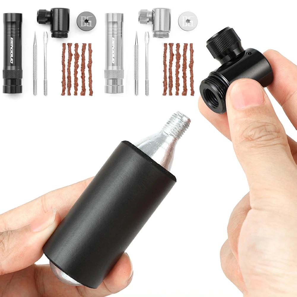 

Mini Hand Pump with Tubeless Tire Repair Kit Schrader & Presta Valve Portable Tire Inflator Aluminum Alloy Bicycle Accessories