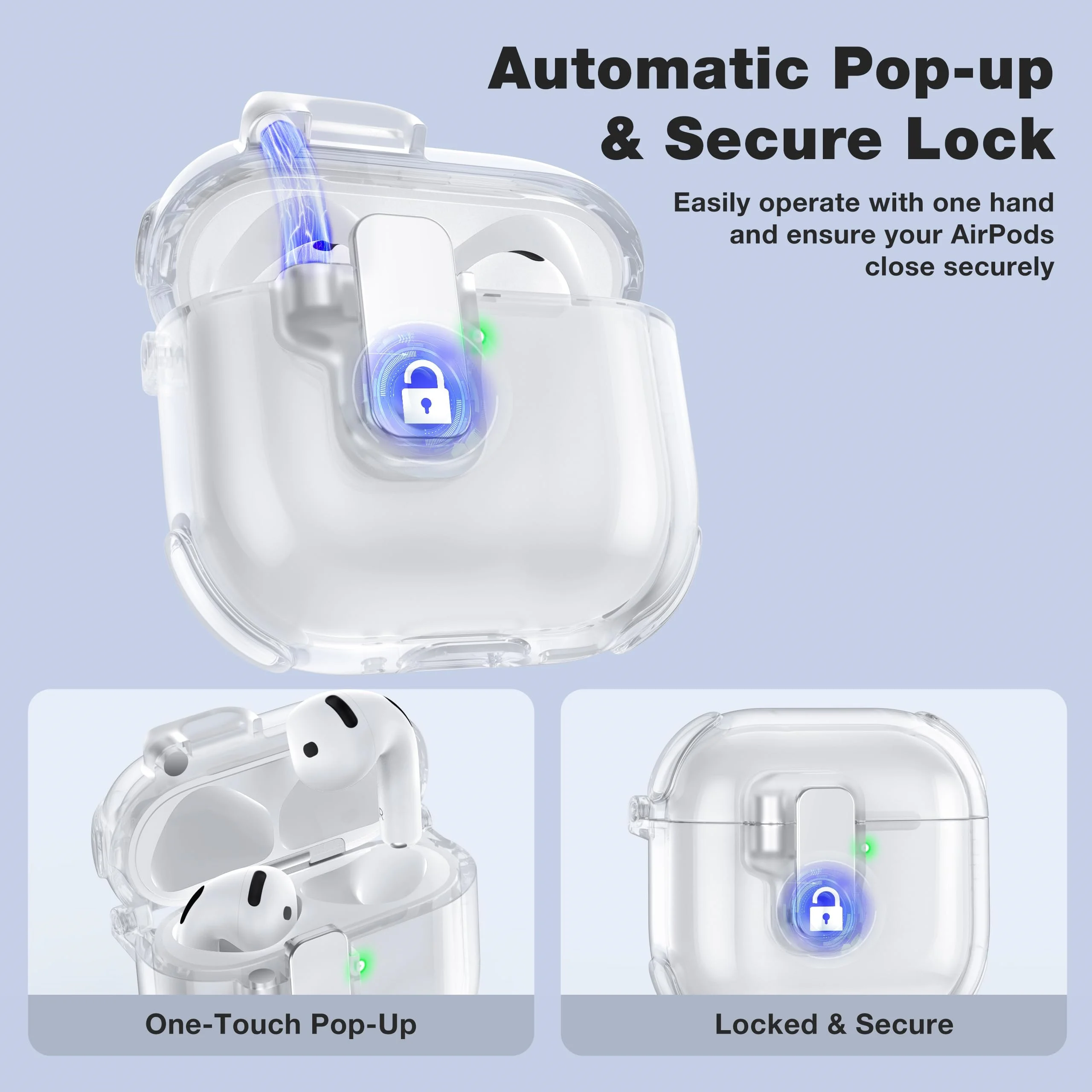 for AirPods 5/4 Headphone Case Cover with [Lock Safety & Pop Up] for AirPods 5th Generation Case with Keychain for AirPods Pro 3