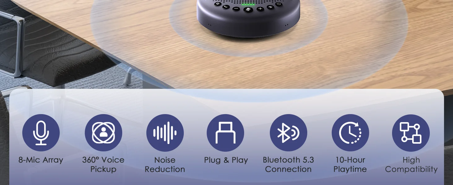 Kabelloses Konferenzlautsprechersystem EMEET Luna Plus USB-Sprechanlage mit 8 Mikrofonen 360° ° Sprachaufnahme für das Home Office – Detail 2