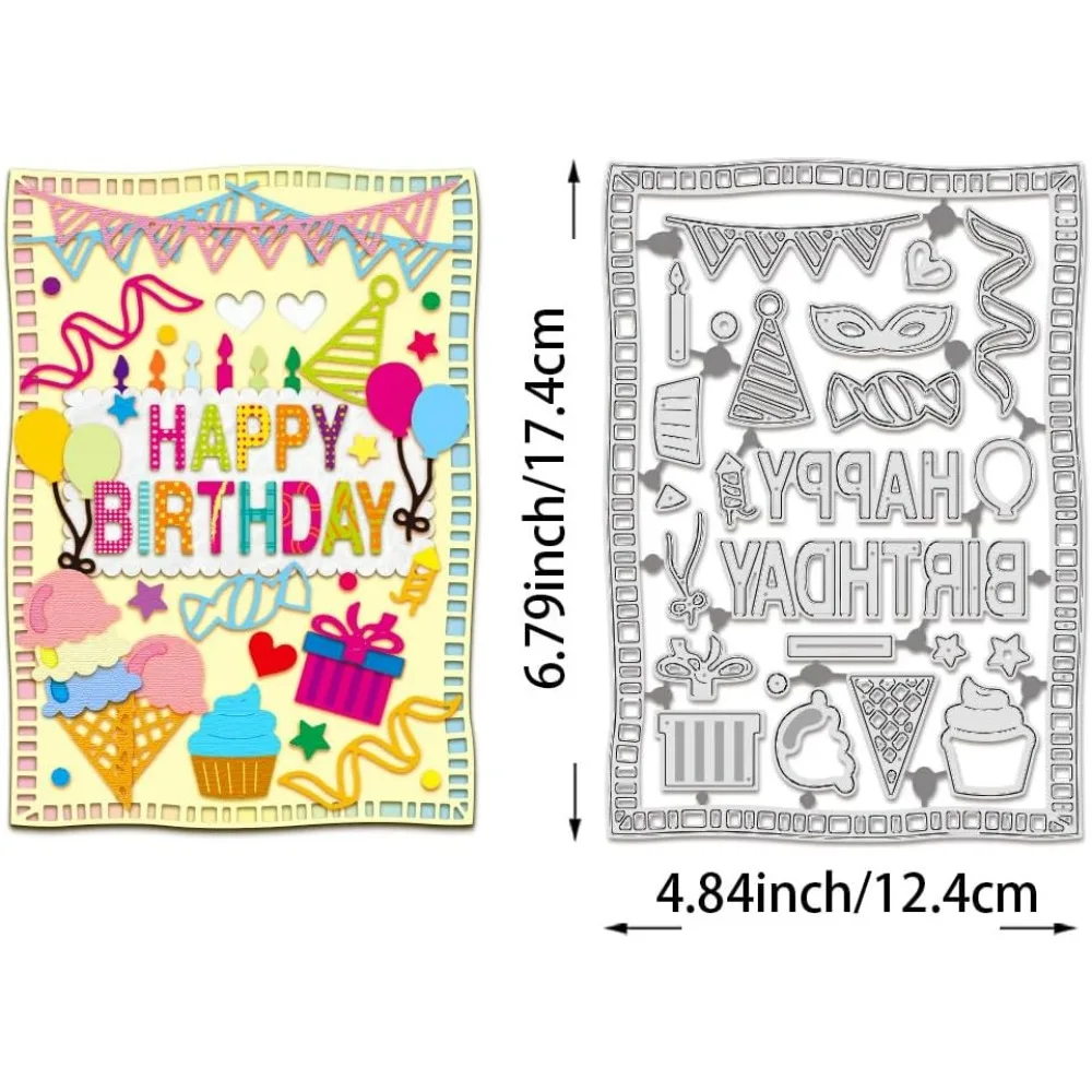 Happy Birthday Cutting Dies, Party Cake Stencils 4.9x6.8