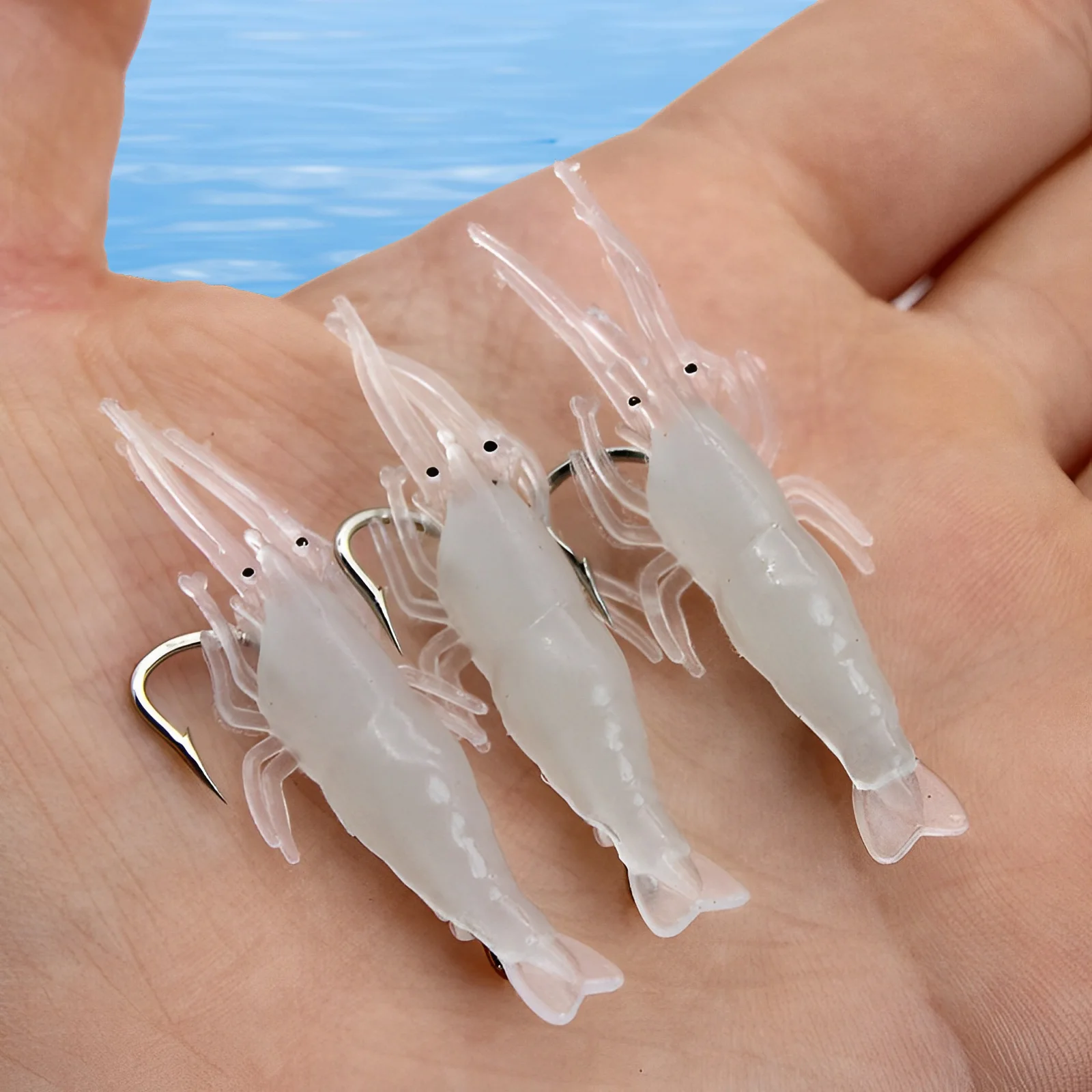 

10pcs 4cm Fish Tool Fishing Artificial Simulation Shrimp Styling Soft Lures Silicone Luminous Bait with Hooks Tackle Accessories