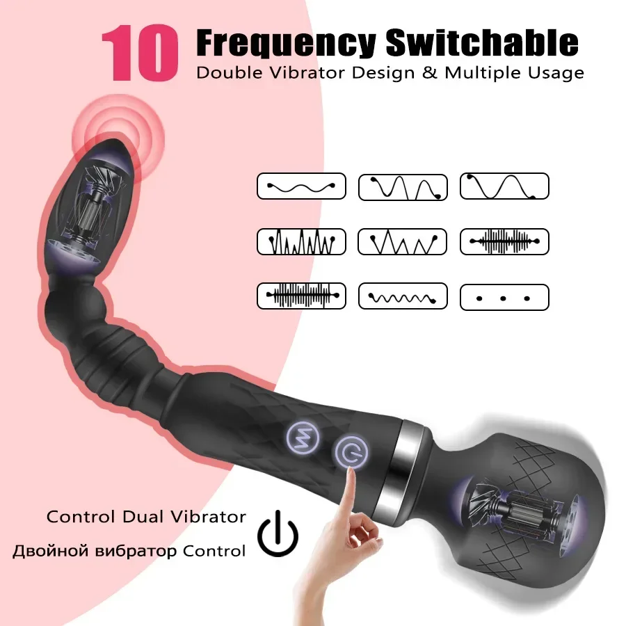 AV Magic Wand Anal Plug Double-ended Vibrators Women G-spot Clit Stimulator Men Butt Plug Masturbator Sex Toys for Couples