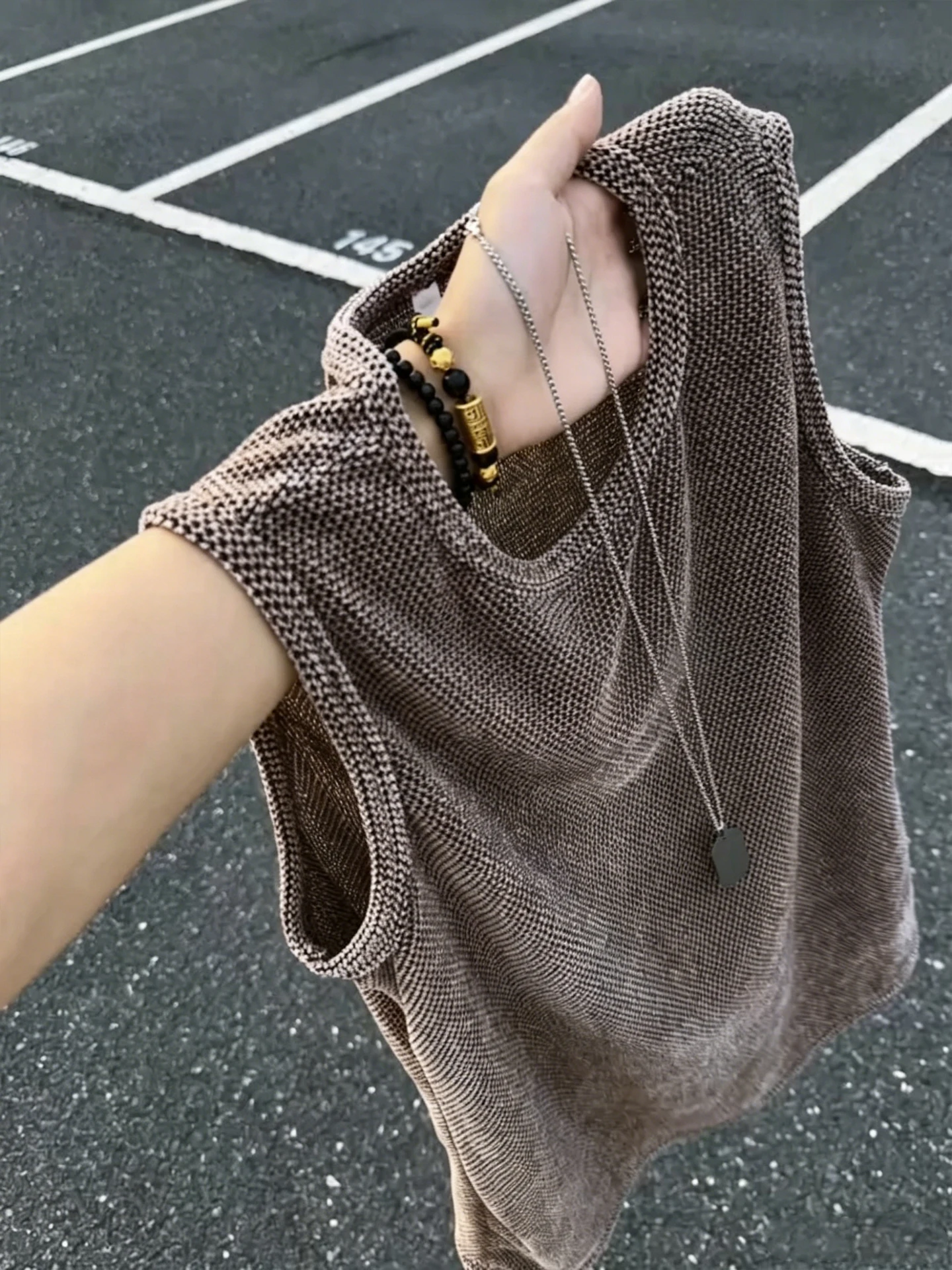 Caramel Dragon Scale Pattern Tank Top Men's Style Summer Fitness Sport Breathable Sweatshirt Texture Thin Sleeveless T-shirt