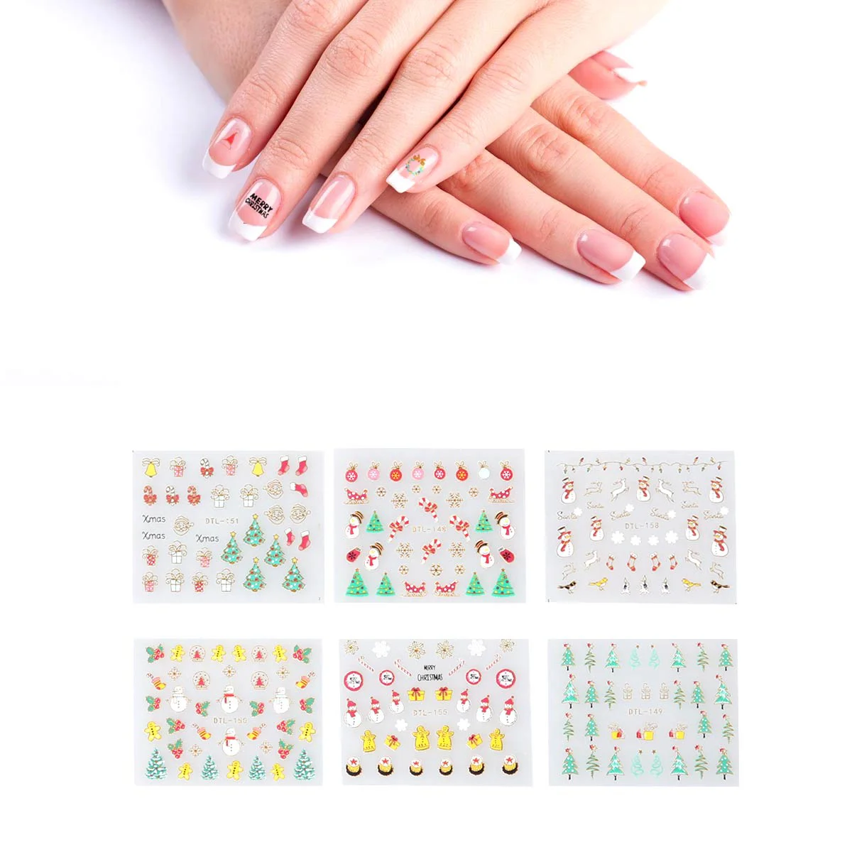 12 Pcs Nail Stickers Christmas Applique Decals Declas Accessories Manicure Decor