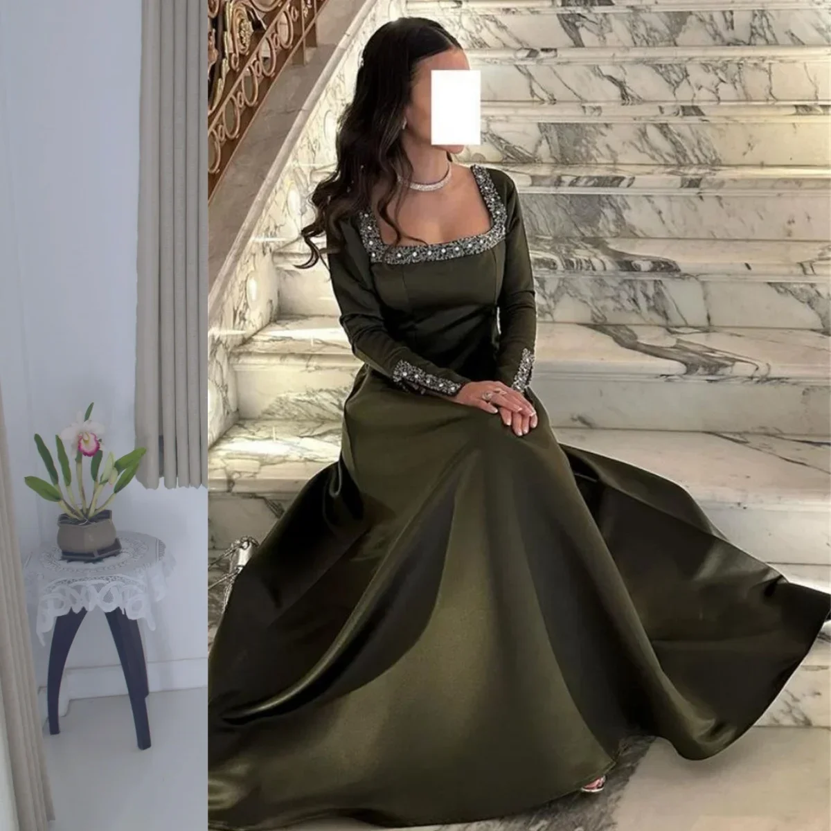 

Formal Dress Saudi Arabia Dearin Square Collar A-line Ankle Length Skirts Vertically Bespoke Occasion Dresses Evening Prom Gown