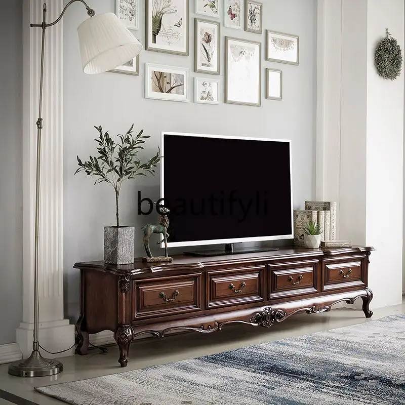 خزانة تلفزيون من الخشب الصلب على الطراز الأمريكي، مجموعة طاولة القهوة لغرفة المعيشة، خزانة أرضية على الطراز الأوروبي