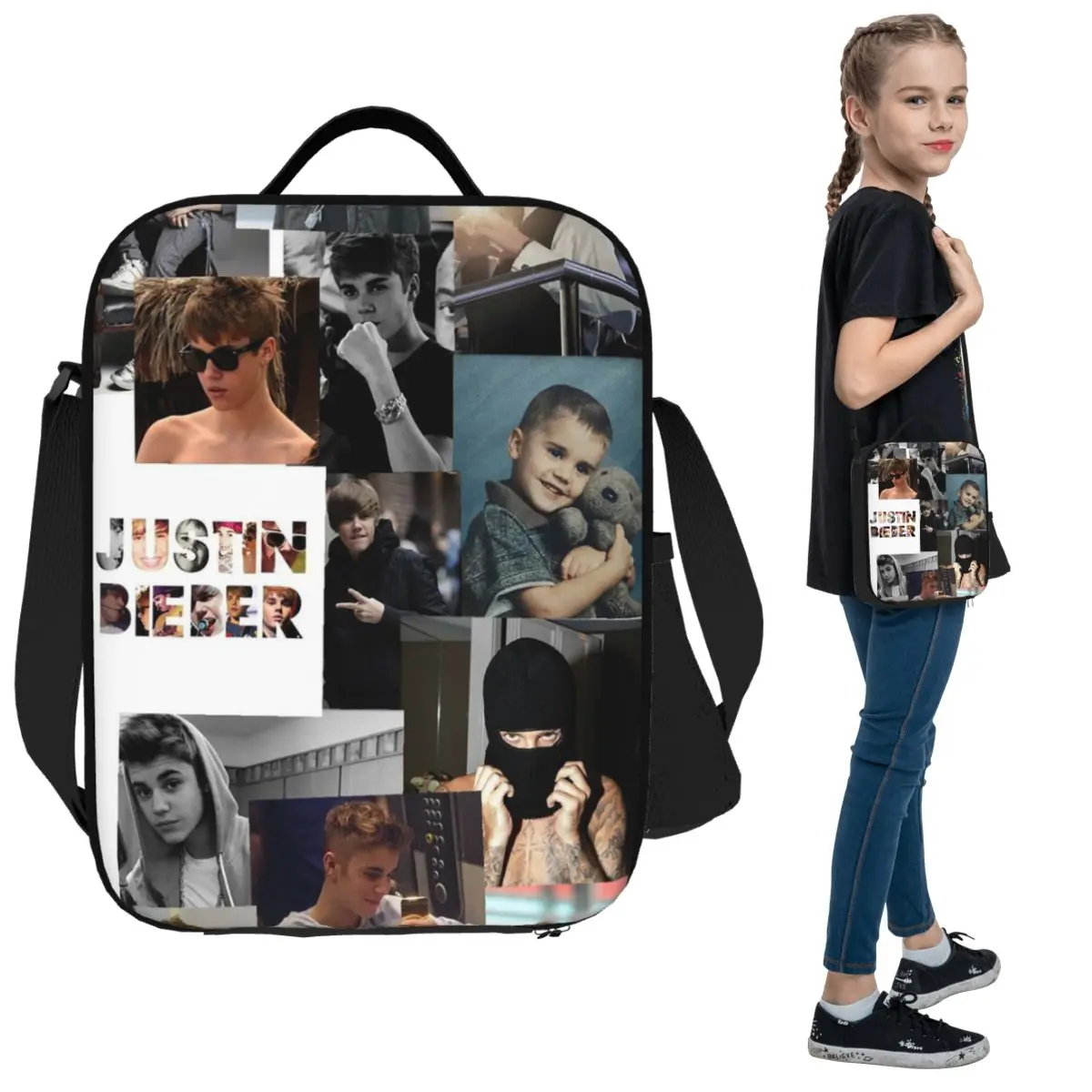 

Justin Bieber Collages Lunch Bags Insulated Bento Box Waterproof Lunch Tote Leakproof Picnic Bags Thermal Bag Woman Kids Office