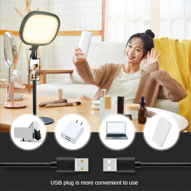 ضوء استوديو التصوير الفوتوغرافي LED قابل للإضاءة ، مصباح لوحة سطح المكتب ، مصباح ملء الجمال ، حامل الهاتف ، حامل تمديد ، مجموعة واحدة