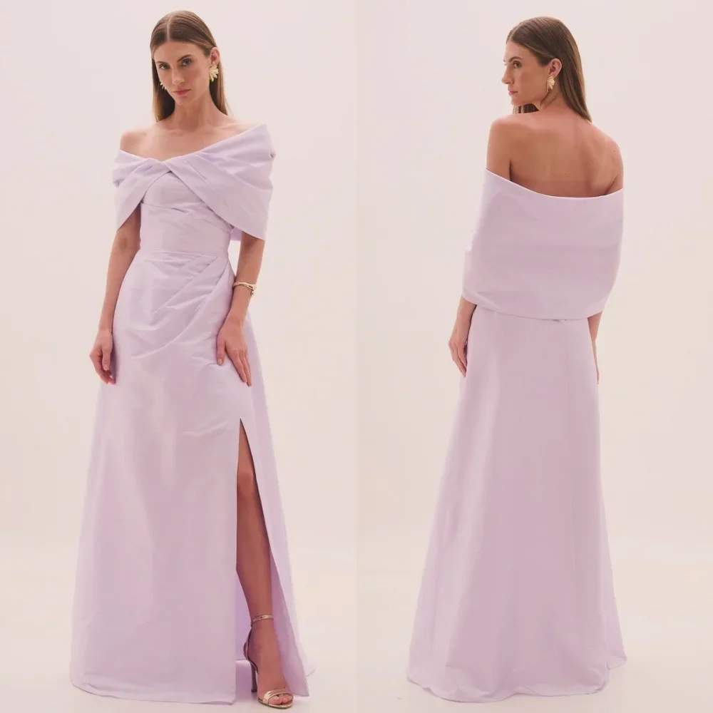 

Pastrol Jersey Pleat A-line Off-the-shoulder Long Dresses Prom Dresses Unisex Chinese Style Formal Casual Simple Retro