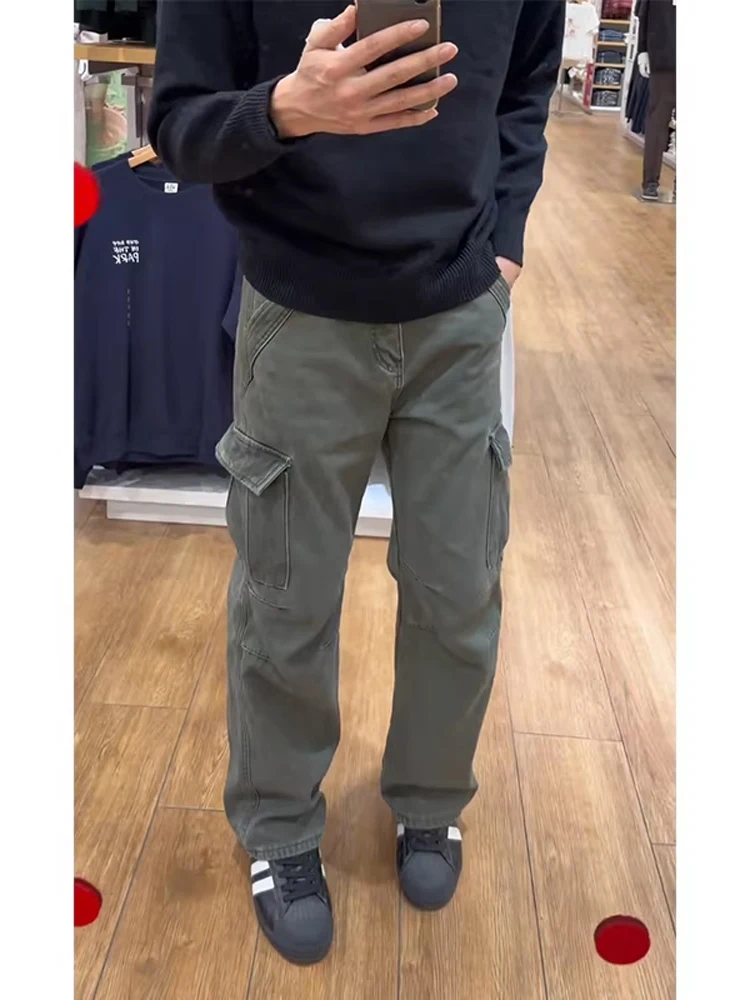 

Retro Military een Work Pants Men's Spring American High Street Casual Straight Leg Wide Leg Soldier Trousers