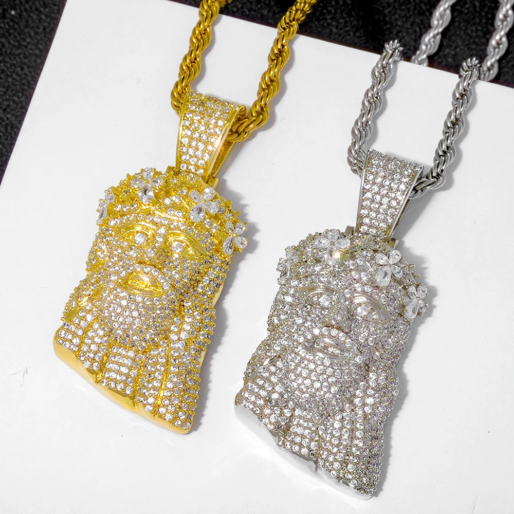 

ESKEEM Luxury Jewelry Iced Out Diamond Jesus Head Pendant 18K Gold Plated Micro Pave Zircon Hip Hop Pendant Gift for Men