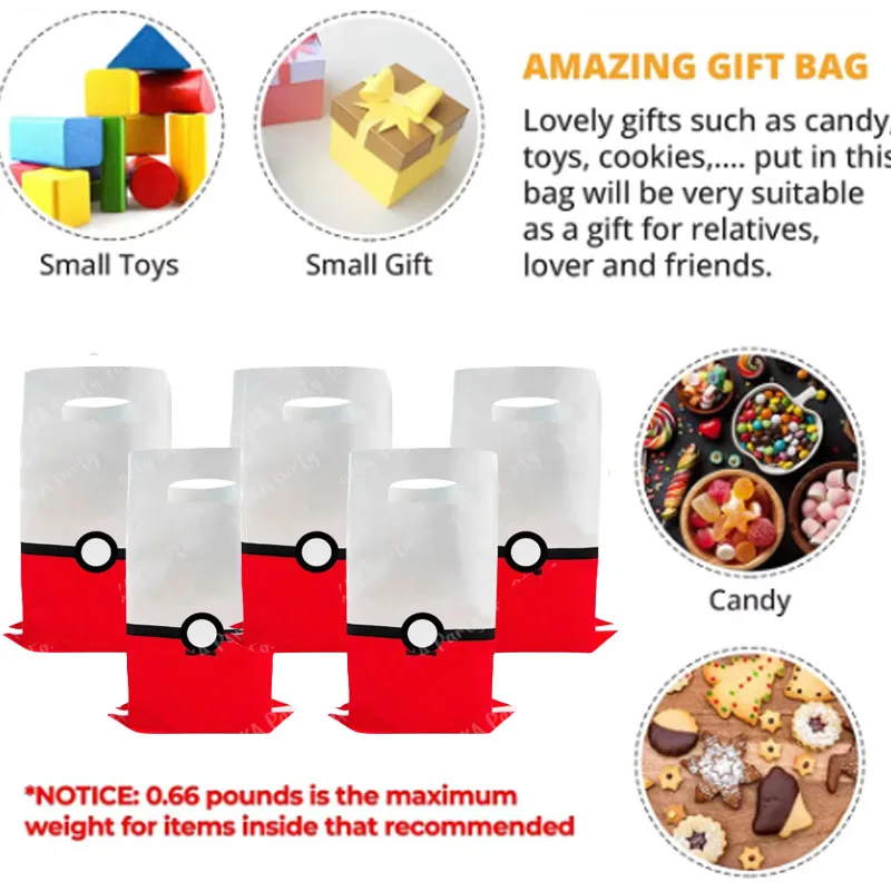 10Pcs Pokemon Party Gift Bags Pokeball Candy Packing Bag Loot Bag Kids Boys Girls Birthday Decoration Supplies Baby Shower