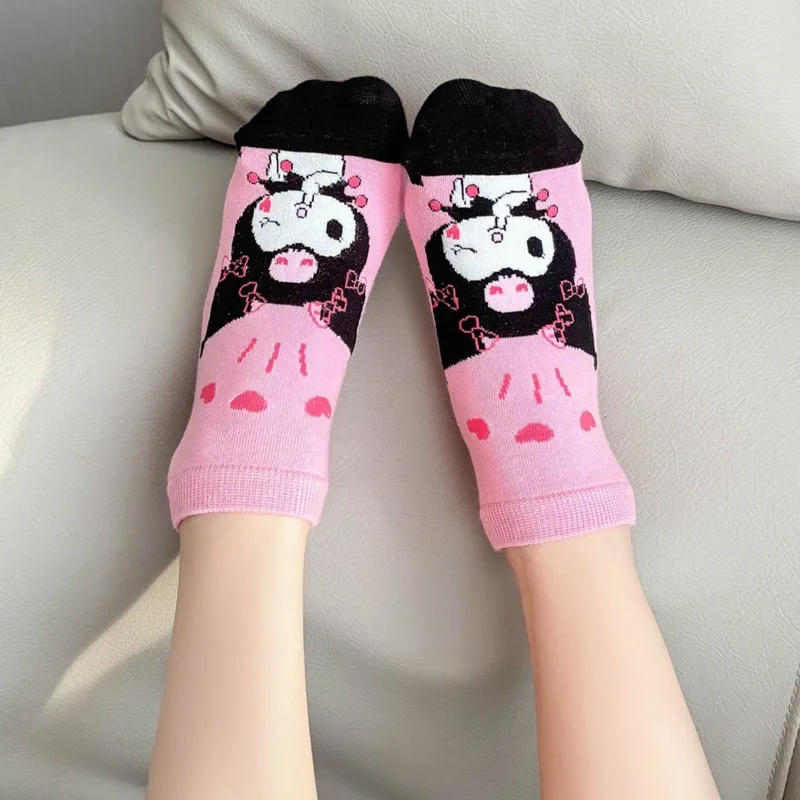 5 Pairs of Kawaii Sanrio Socks Kuromi Cartoon Animation Cute Socks Cotton Soft Breathable Spring Autumn Winter Girls Boat Gift