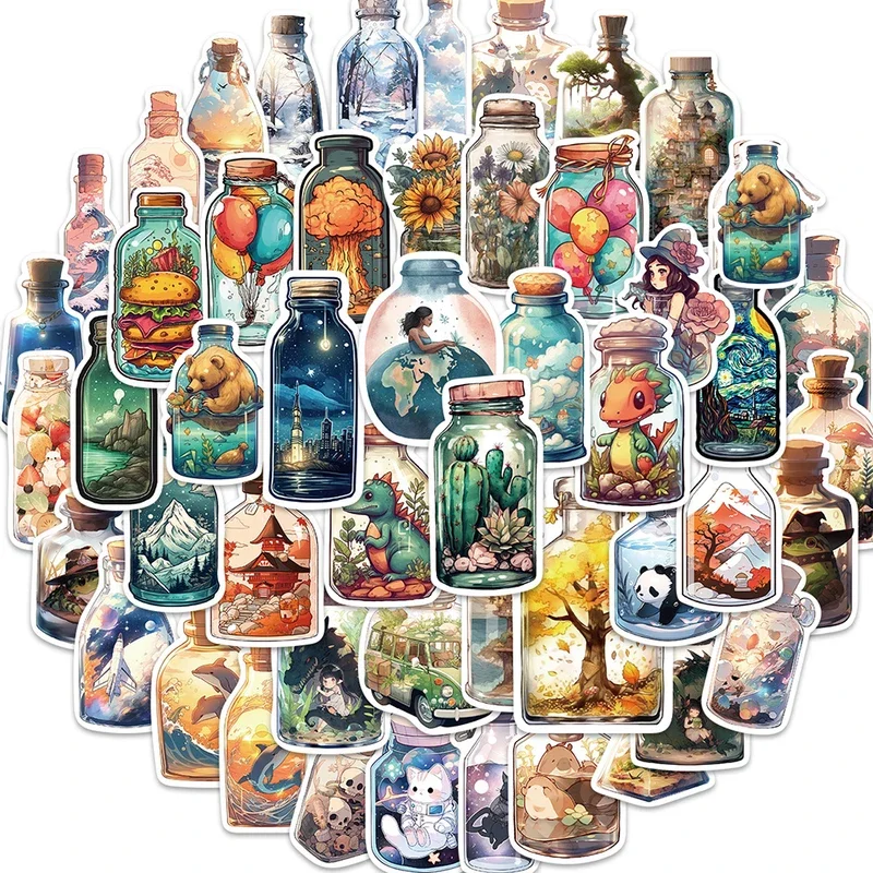 10/30/50pcs Vintage Ins Cute Bottle Animal Cartoon Stickers Kawaii Aesthetic Decals Toy Laptop Phone Decoration Sticker