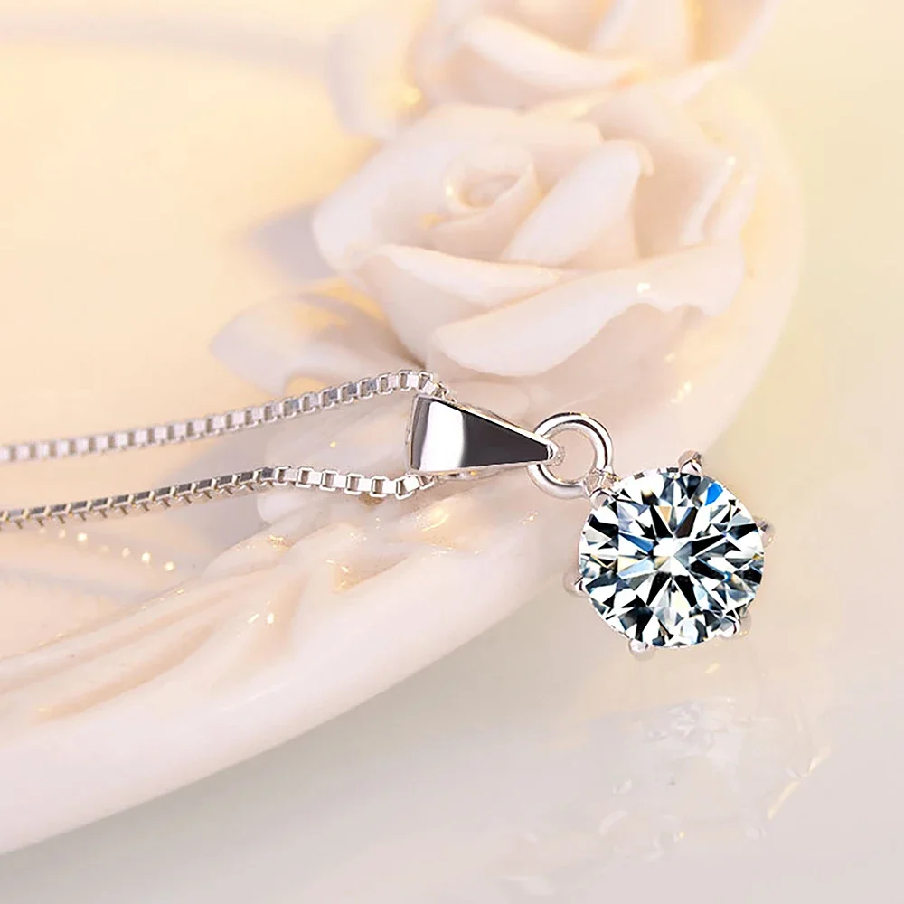 2CT Real Moissanite Pendant Necklace For Women 18K White Gold Plated 925 Sterling Silver Bridal Choker Fine Jewelry Party Gift
