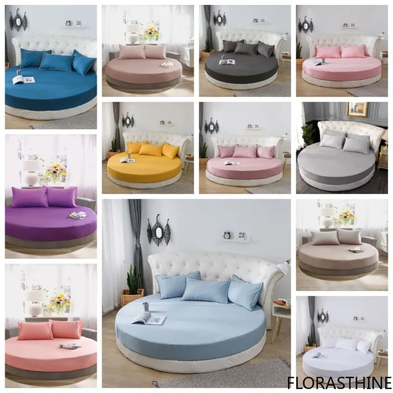 100% Cotton Hotel Round Bedding Fitted Bed Sheet with Elastic Band Themed Romantic Hotel Round Mattress Cover 200cm-220cm
