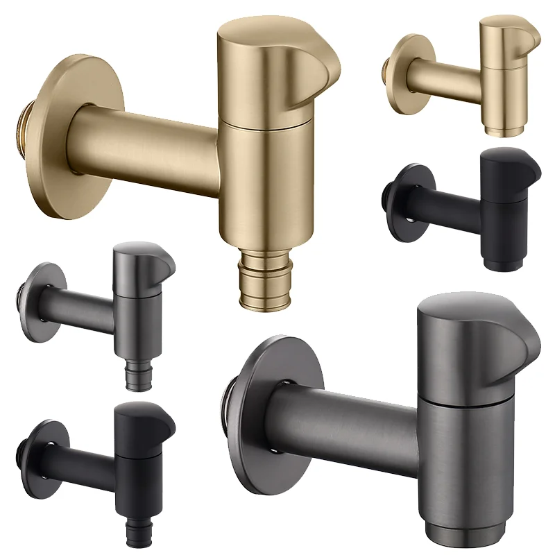 

Black Brass Wall Mounted Garden Faucet Extended Outdoor Durable Water Supply Valve for Bathroom Corner Washing Machine Tap