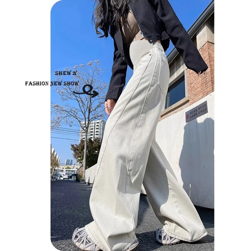 25SS الربيع الصيف الكورية موضة أبيض رمادي رقيقة الدينيم الجينز الأمومة واسعة الساق فضفاضة مستقيم السراويل الطويلة للنساء الحوامل