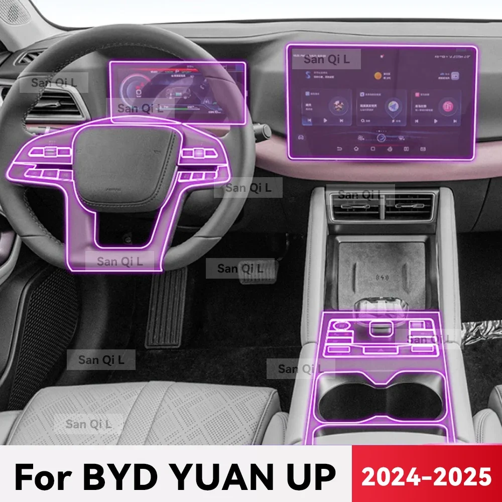 

For BYD YUAN UP 2024 2025 TPU Car Navigation Screen Film Gearbox Protective Sticker Anti-scratch Interior Accessories