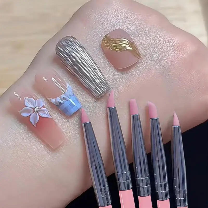 5 Stück/Set Professionelle DIY-Maniküre-Werkzeuge, Silikon-Nagelbürste, UV-Gel-Lackspitze, 3D-Bild, DIY-Punktierstift, Lackierpinsel – Detail 7
