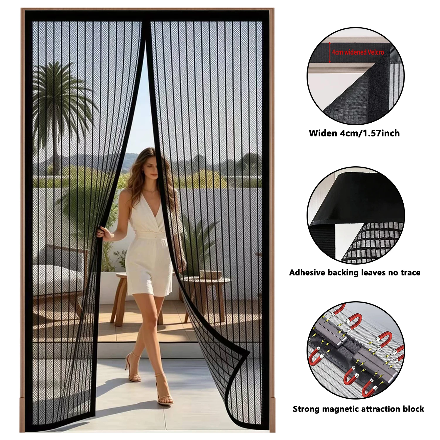 Magnetic Gauze Door Curtain, Strong Magnet Mosquito Net, Household Non Perforated Self-Adhesive Mosquito Net, Easy to Install