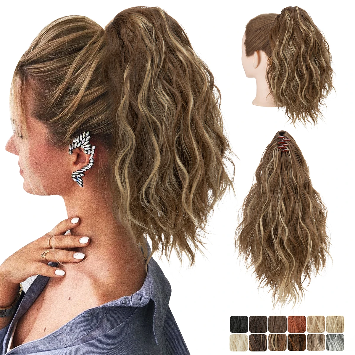 Synthetic Curly Claw Clip In Ponytail Blonde Brown Short Hairpiece 13